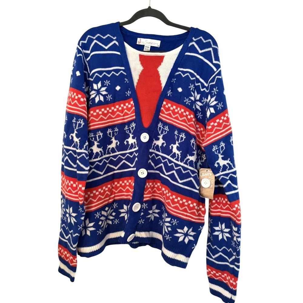 NEW JOLLY SWEATER SIZE XLG Blue PULLOVER BOW TIE CHRISTMAS SWEATER Novelty